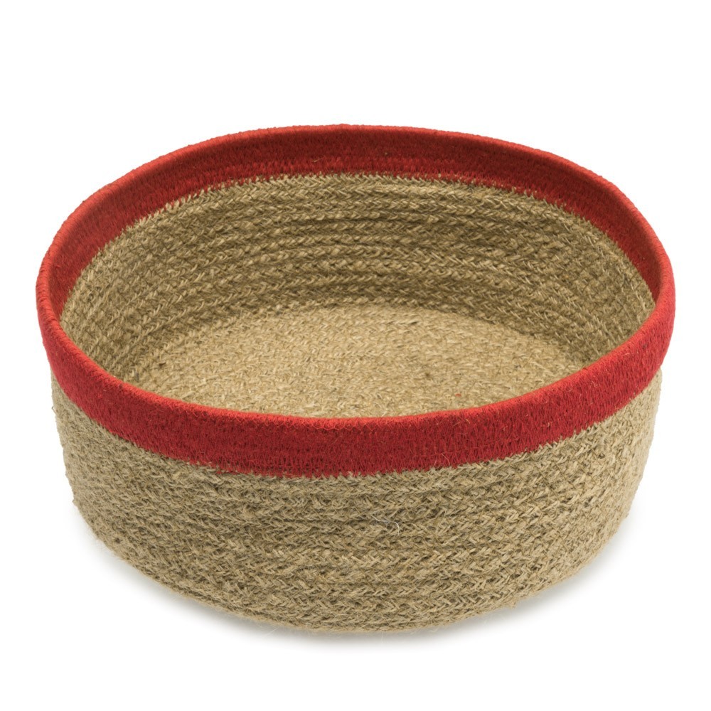 CESTA ARTESANAL REDONDA CON EL BORDE DE COLOR CARMIN CESTA ARTESANAL REDONDA CON EL BORDE DE COLOR CARMIN