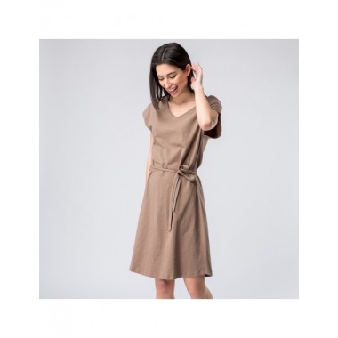  VESTIDO DE ALGODON ECOLOGICO MODELO CAPPA DE COLOR SEPIA  