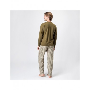 PIJAMA DE HOMBRE ALGODÓN ORGÁNICO MODELO UVE STRIPES COLOR CAQUI