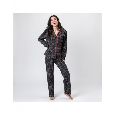 PIJAMA DE MUJER ALGODÓN ORGÁNICO MODELO SIGMA CHECKS COLOR NEGRO