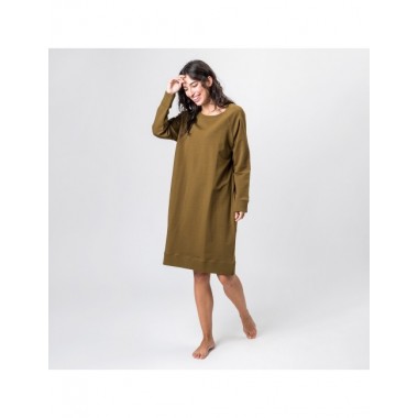 VESTIDO ECOLÓGICO DE ALGODÓN ORGÁNICO MODELO SOE DE COLOR CAQUI