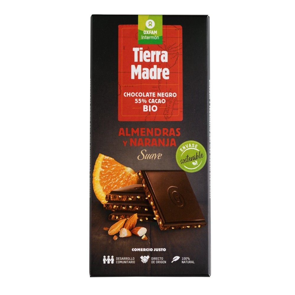 TABLETA CHOCOLATE ECOLÓGICO NEGRO 55% ALMENDRAS NARANJA TABLETA CHOCOLATE ECOLÓGICO NEGRO 55% ALMENDRAS NARANJA