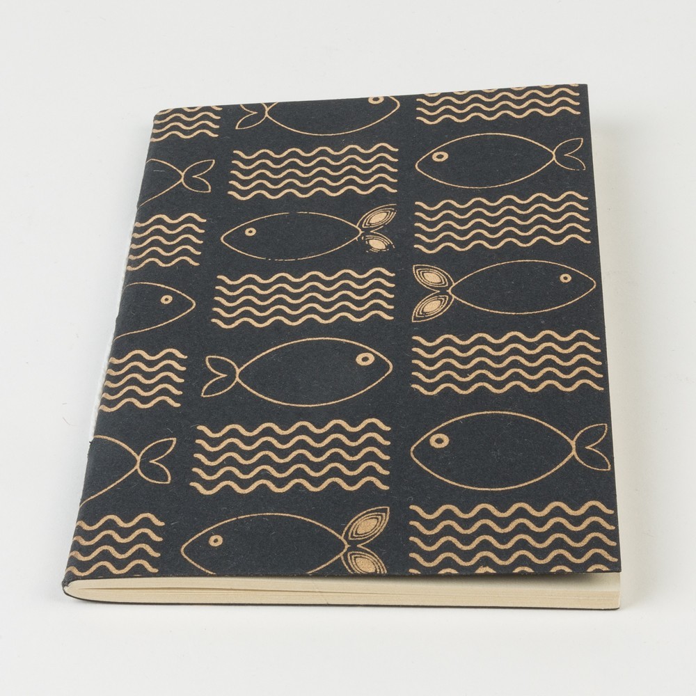 CUADERNO SOSTENIBLE DE NOTAS DE PAPEL DE JUTE DIBUJO DE PEZ 
