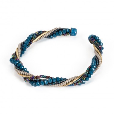 PULSERA  PERLAS VIDRIO Y AZUL