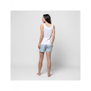 PIJAMA DE MUJER DE ALGODON ORGANICO MODELO MAE VICHY LLUVIA 