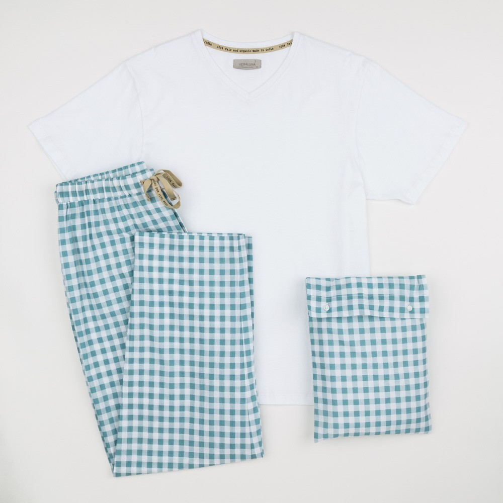 PIJAMA PARA HOMBRE DE ALGODON ORGANICO MODELO AKAHATA VICHY LLUV PIJAMA PARA HOMBRE DE ALGODON ORGANICO MODELO AKAHATA VICHY LLUV