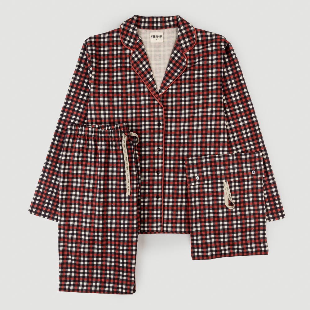 PIJAMA PARA MUJER DE ALGODÓN ORGÁNICO SIGMA NEW CHECKS ROJO