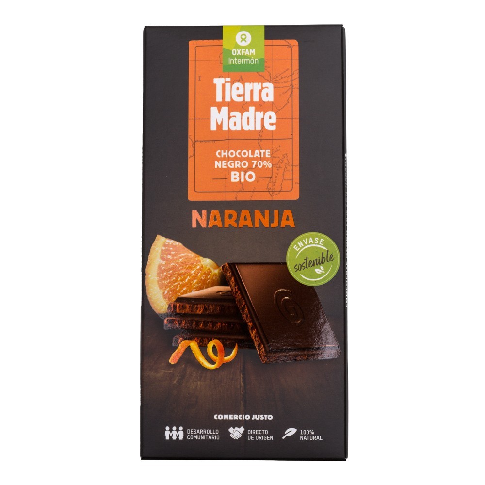 TABLETA CHOCOLATE ECOLÓGICO NEGRO 70% CON NARANJA 100g TIERRA MADRE