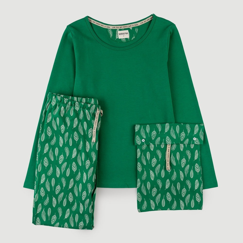 PIJAMA PARA MUJER DE ALGODÓN ORGÁNICO GAMMA SOFT VERDE