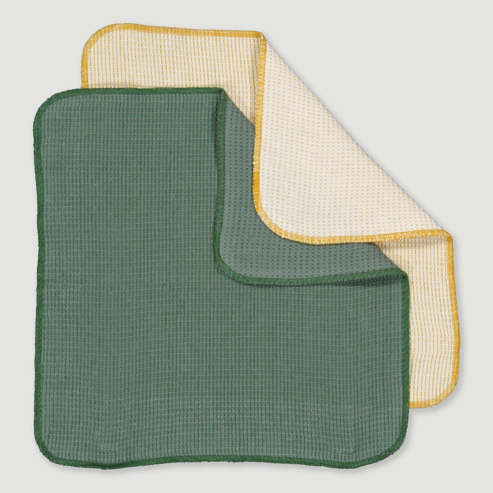 SET DE 2 TRAPOS CON BORDE NARANJA Y VERDE  35X35CM