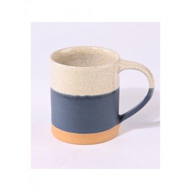 TAZA ARTESANAL DE CERAMICA CON DISEÑO BLANCO AZUL AMARILLO 