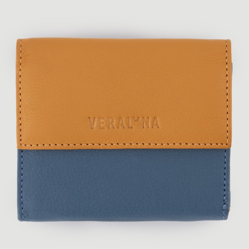 CARTERA HECHA A MANO DE PIEL MOD. ASO AMBAR TINTA VERALUNA
