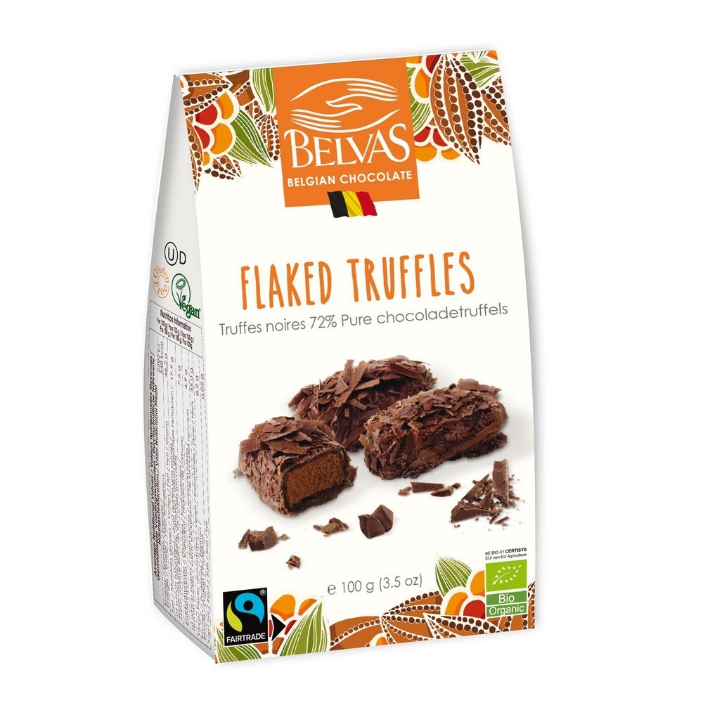 TRUFAS CON LÁMINAS DE CHOCOLATE 72% BIO TRUFAS CON LÁMINAS DE CHOCOLATE 72% BIO