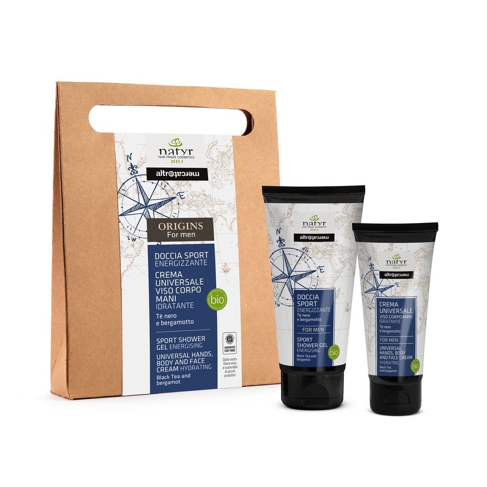 CAJA REGALO PARA HOMBRE GEL DUCHA Y CREMA MULTIUSO CON TE NEGRO 100 + 50 ML NATYR