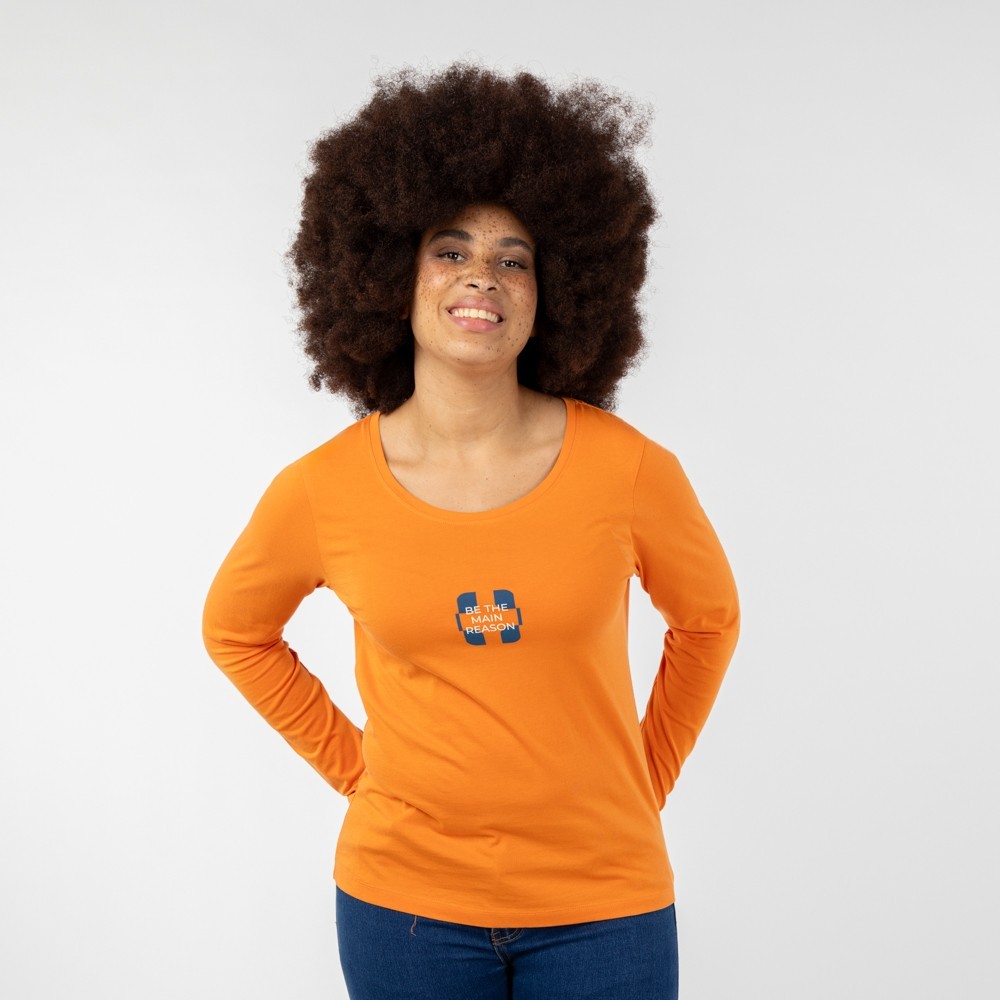 CAMISETA PARA MUJER DE ALGODON ORGANICO MOD. BASIC LONG AMBAR VERALUNA