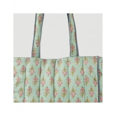 BOLSO ACOLCHADO DE ALGODÓN VERDE CON FLORES