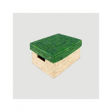 CESTA FAKA TAPA VERDE BASE NATURAL 29 x 22 x 16 cm