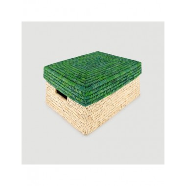 CESTA FAKA TAPA VERDE BASE NAT 38 x 30 x 19 cm