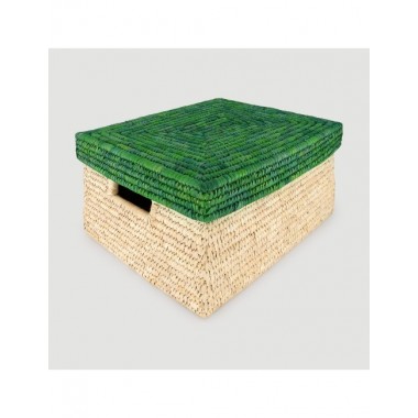 CESTA FAKA TAPA VERDE BASE NAT 43 x 35 x 22 cm