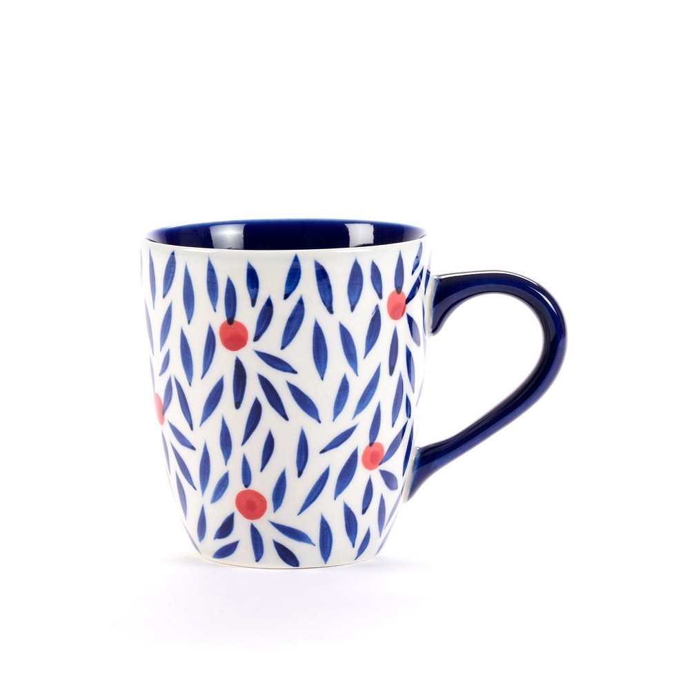 TAZA MUG DE  CERÁMICA CON PÉTALOS AZULES