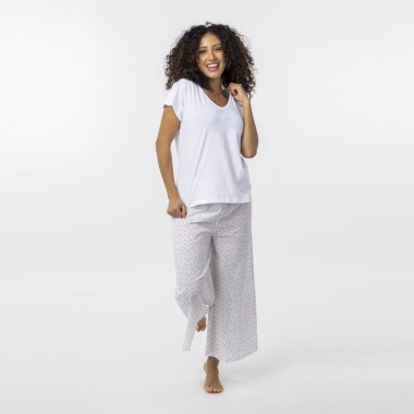 PIJAMA DE MUJER DE ALGODON ORGANICO MOD. MORI WHITE DOTS VERALUNA