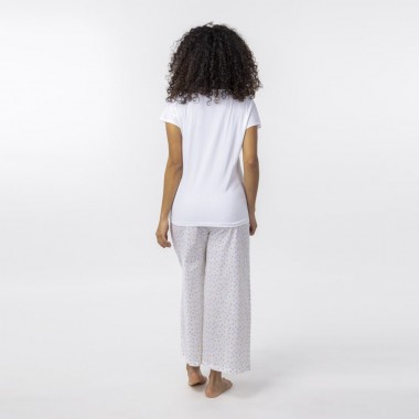 PIJAMA DE MUJER DE ALGODON ORGANICO MOD. MORI WHITE DOTS VERALUNA