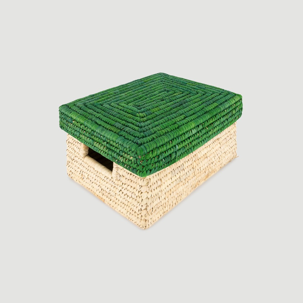 CESTA FAKA TAPA VERDE BASE NATURAL 29 x 22 x 16 cm CESTA FAKA TAPA VERDE BASE NATURAL 29 x 22 x 16 cm