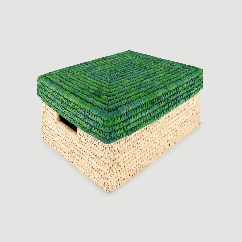 CESTA FAKA TAPA VERDE BASE NAT 38 x 30 x 19 cm CESTA FAKA TAPA VERDE BASE NAT 38 x 30 x 19 cm