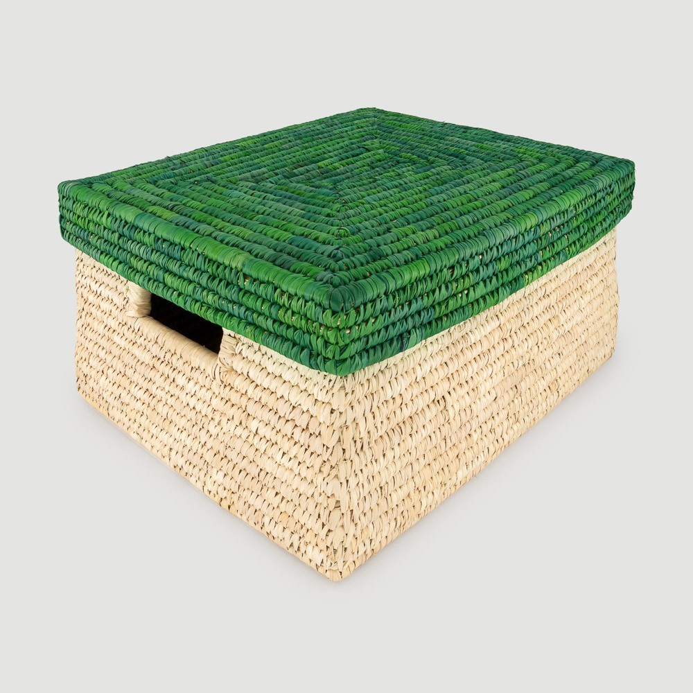CESTA FAKA TAPA VERDE BASE NAT 43 x 35 x 22 cm CESTA FAKA TAPA VERDE BASE NAT 43 x 35 x 22 cm
