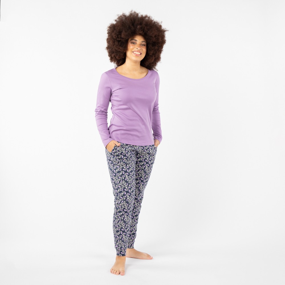 PIJAMA DE MUJER DE ALGODON ORGANICO MOD. GAMMA FLORES PRUNA VERALUNA PIJAMA DE MUJER DE ALGODON ORGANICO MOD. GAMMA FLORES PRUNA VERALUNA