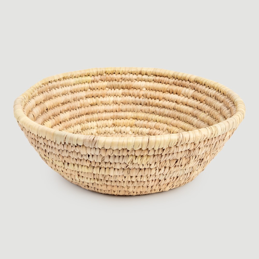 CESTA ARTESANAL REDONDA COSIDO ZIGZAG AMBAR PEQUEÑA