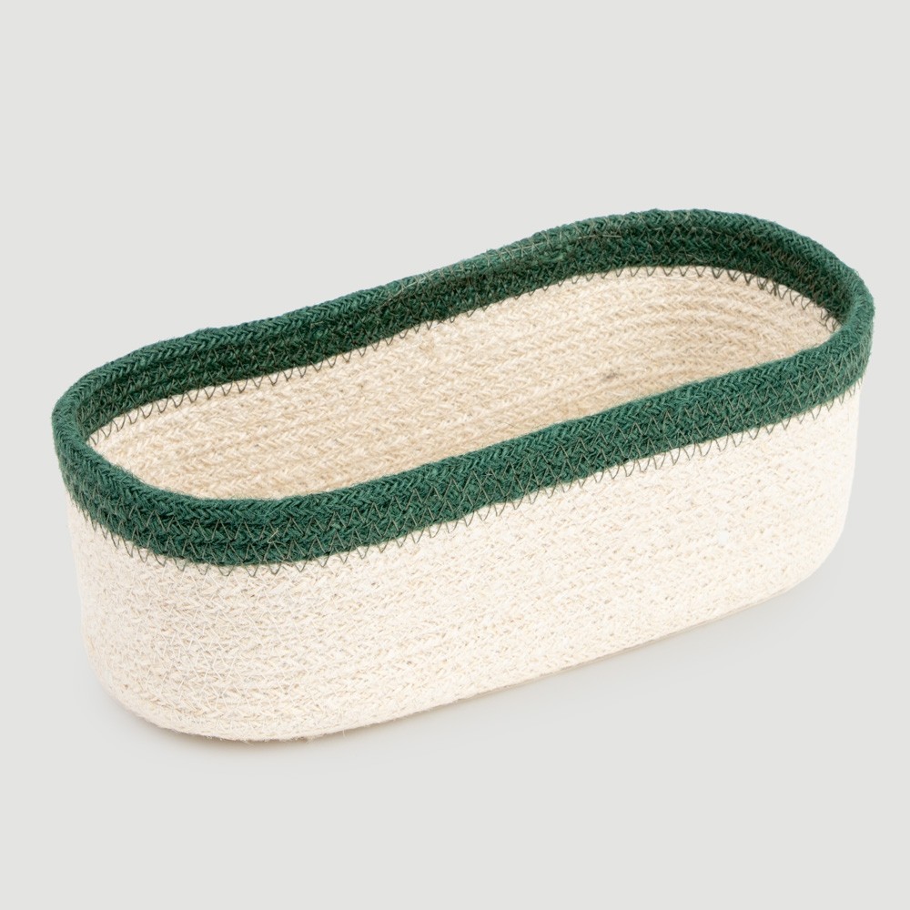 CESTA ARTESANAL OVALO DE FIBRA NATURAL CON BORDE BOJ