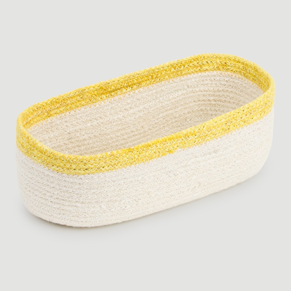 CESTA OVALADA DE FIBRA NATURAL CON BORDE AMARILLO CESTA OVALADA DE FIBRA NATURAL CON BORDE AMARILLO