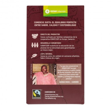  reverso CACAO PURO EN POLVO. 98% CACAO. TIERRA MADRE OXFAM INTERMÓN