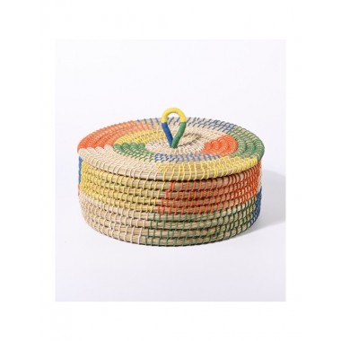 CESTA DE ALGA Y ALGODÓN CON TAPA MULTICOLOR