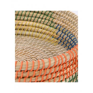 CESTA DE ALGA Y ALGODÓN CON TAPA MULTICOLOR