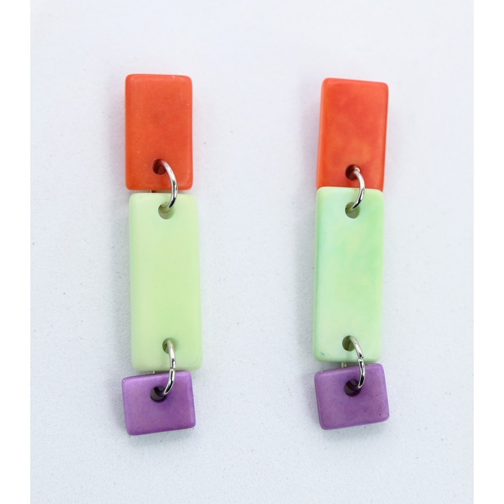 PENDIENTES DE TAGUA CON BLOQUE DE COLORES