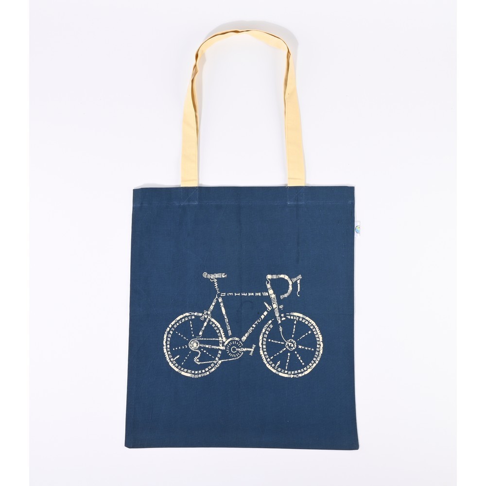 TOTEBAG DE ALGODÓN ORGÁNICO COLOR AZUL DISEÑO BICI 