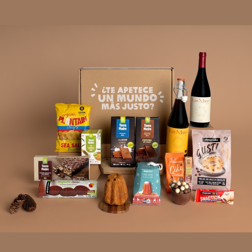 LOTE CESTA ALIMENTACIÓN NAVIDAD COSMOS I TIERRA MADRE OXFAM INTERMÓN