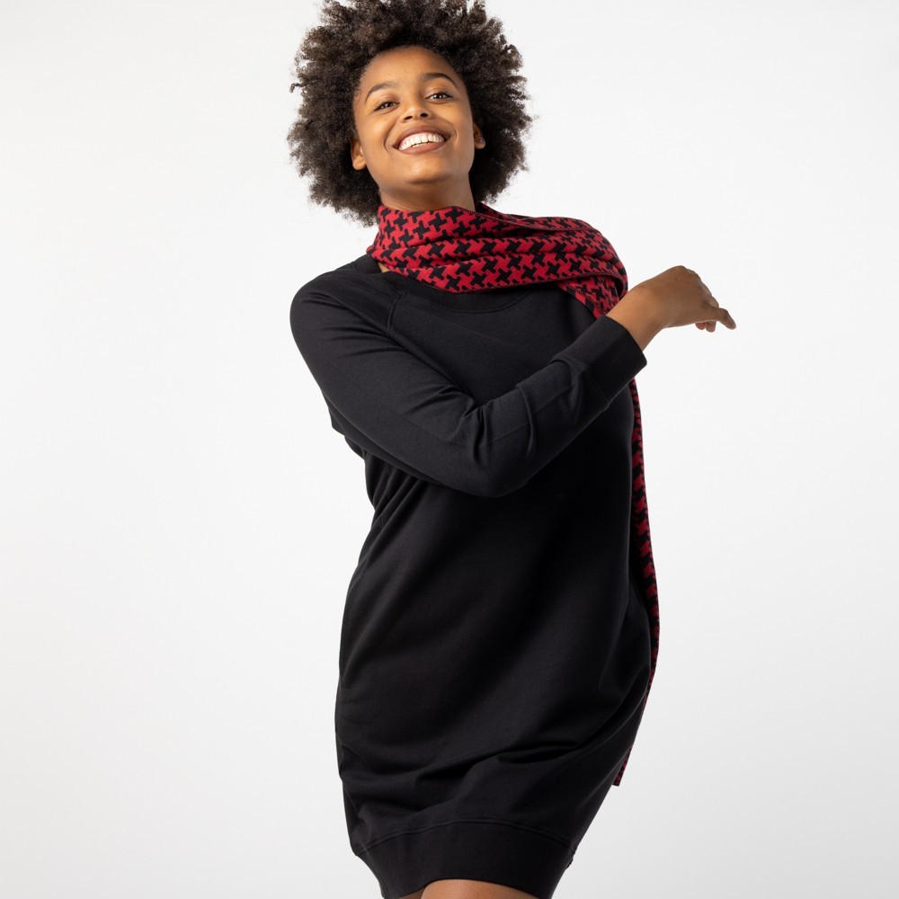 BUFANDA ARTESANAL DE ALGODÓN ORGÁNICO GOMTI NEGRO ROJO VERALUNA