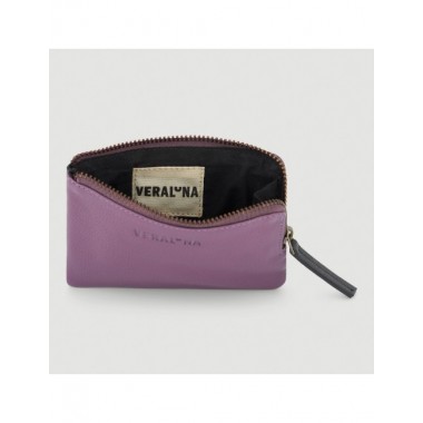 MONEDERO HECHO A MANO DE PIEL MODELO SAKURA PRUNO NEGRO VERALUNA