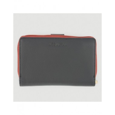 CARTERA HECHA A MANO DE PIEL MODELO VEDA ROJO NEGRO VERALUNA