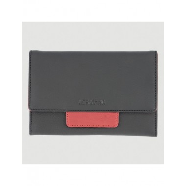 MONEDERO HECHO A MANO DE PIEL MODELO TERU ROJO NEGRO VERALUNA