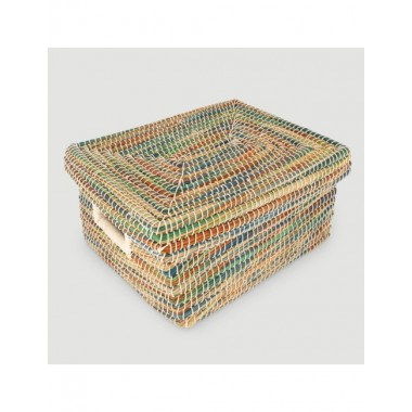 CESTA ARTESANAL DE JUTE MODELO FAKA MULTICOLOR 38X30 CM