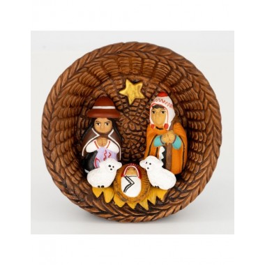 BELEN PESEBRE ARTESANAL NAVIDAD ESCENA CESTA MARRÓN