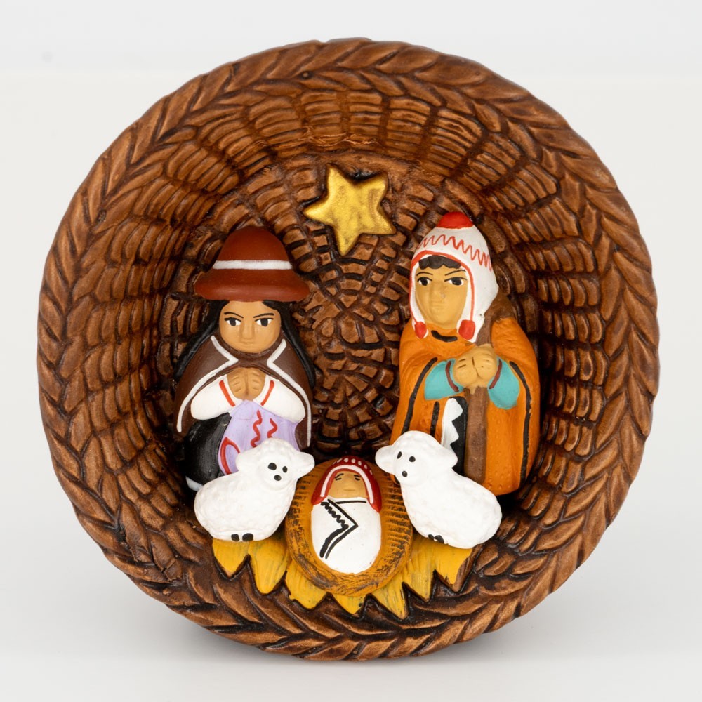 BELEN PESEBRE ARTESANAL NAVIDAD ESCENA CESTA MARRÓN