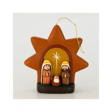 BELEN PESEBRE ARTESANAL NAVIDAD COLGANTE ESTRELLA MARRON