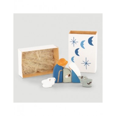BELEN PESEBRE ARTESANAL NAVIDAD 5 PCS BLANCO LUNAS