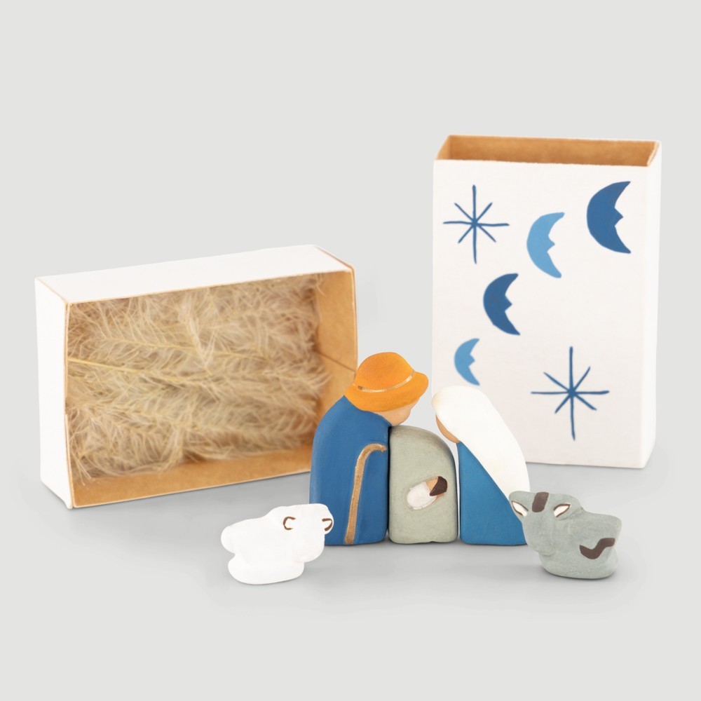 BELEN PESEBRE ARTESANAL NAVIDAD 5 PCS BLANCO LUNAS