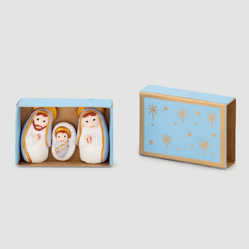BELEN PESEBRE ARTESANAL NAVIDAD 3 PCS AZUL CAJITA